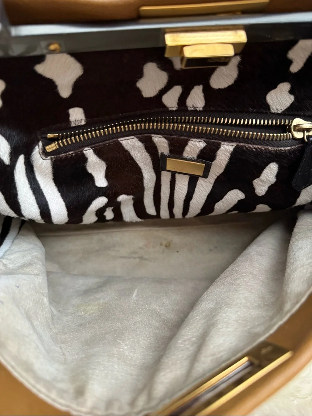 Fendi peekaboo large Brown Leather Top-Handle Women's Bag with Zebra Interior